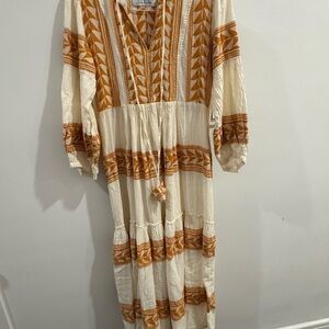 Pearl & Caviar Bohemian mustard  and Cream Maxi Dress